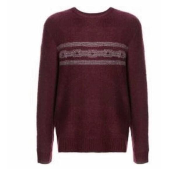 MICHAEL BASTIAN Burgundy Striped Boucle Crew Neck Wool Blend Sweater Large $168 - Picture 3 of 4